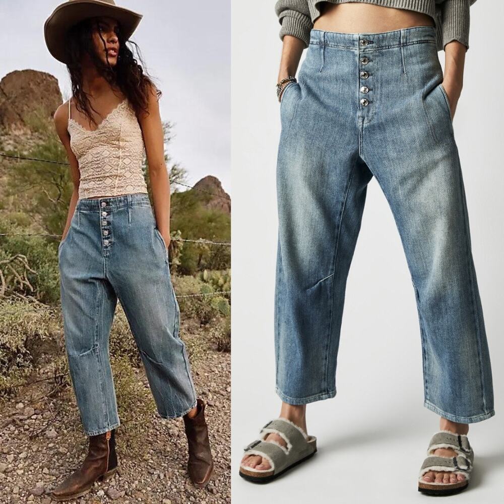 Free People | We The Free Osaka Mid Rise Barrel Jeans Pants Spring Garden 28